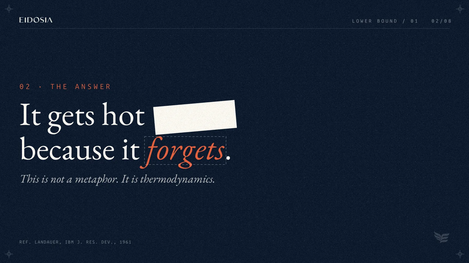 Poster: It gets hot because it forgets. The redaction bar has been lifted off the word forgets.